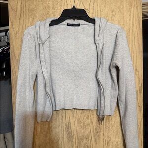 Brandy Melville Light Gray Ribbed Zip-Up Hoodie
